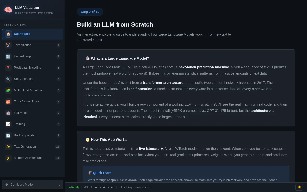 LLM Visualizer: An Interactive Tool for Building Transformers from Scratch