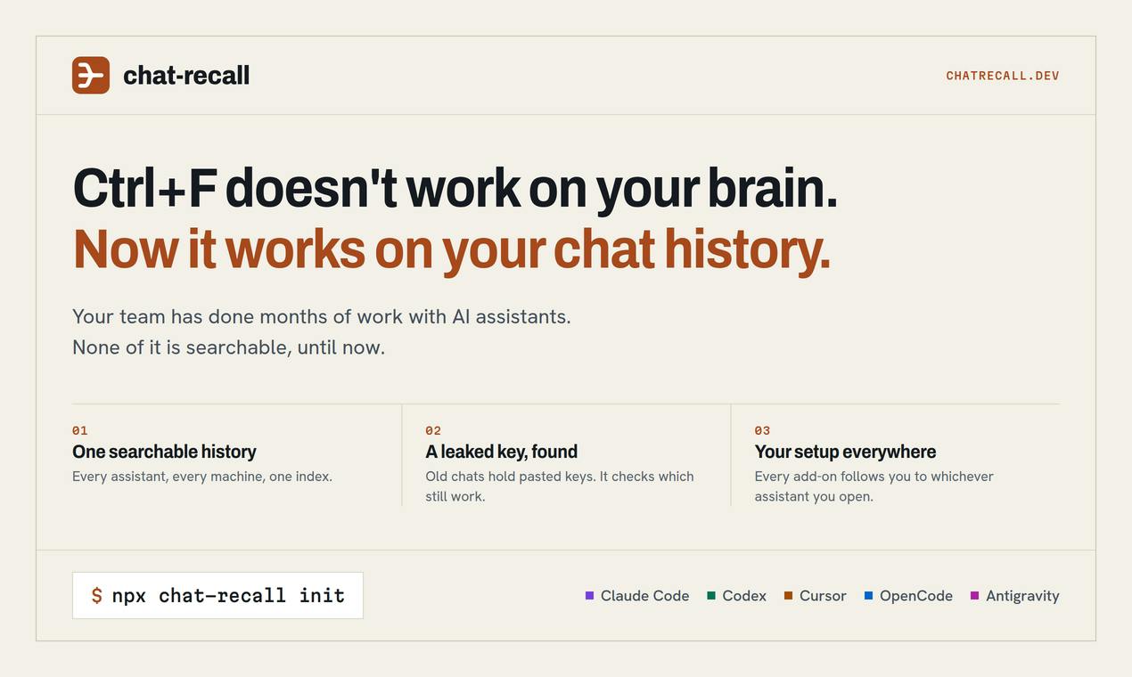 chat-recall:跨工具AI对话历史统一搜索与安全管理