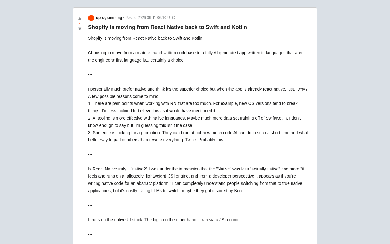 Shopify从React Native迁移回Swift和Kotlin