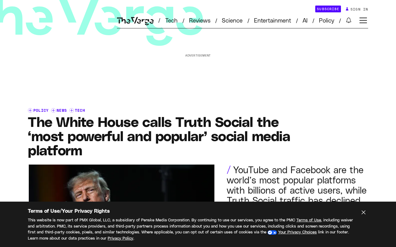 白宫称Truth Social为全球最强社媒