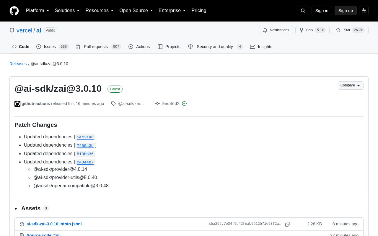 @ai-sdk/zai@3.0.10 发布:依赖更新的补丁版本解析