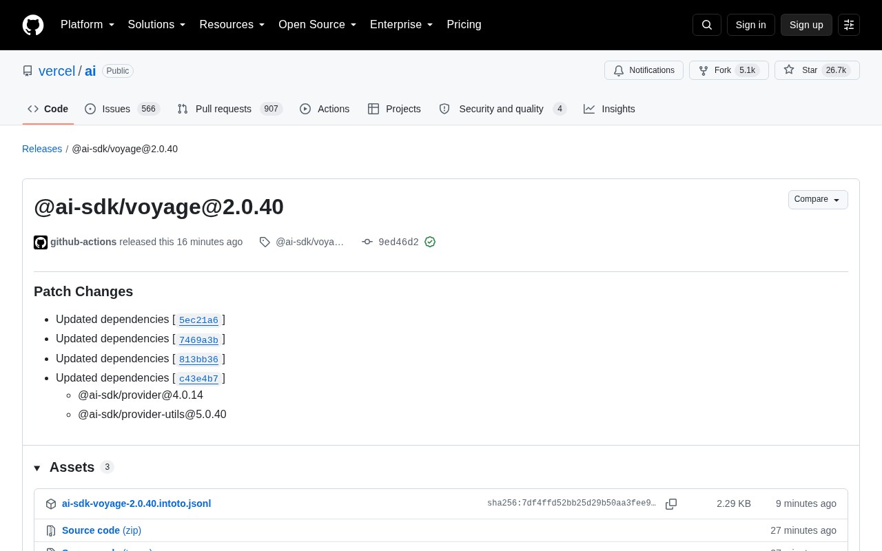 @ai-sdk/voyage 2.0.40 Released: A Dependency-Sync Patch Update