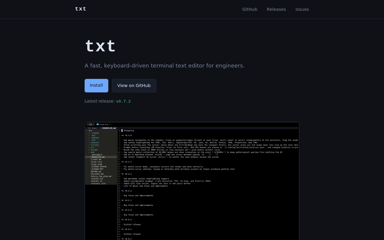 Txt:面向工程师的极速键盘驱动终端文本编辑器