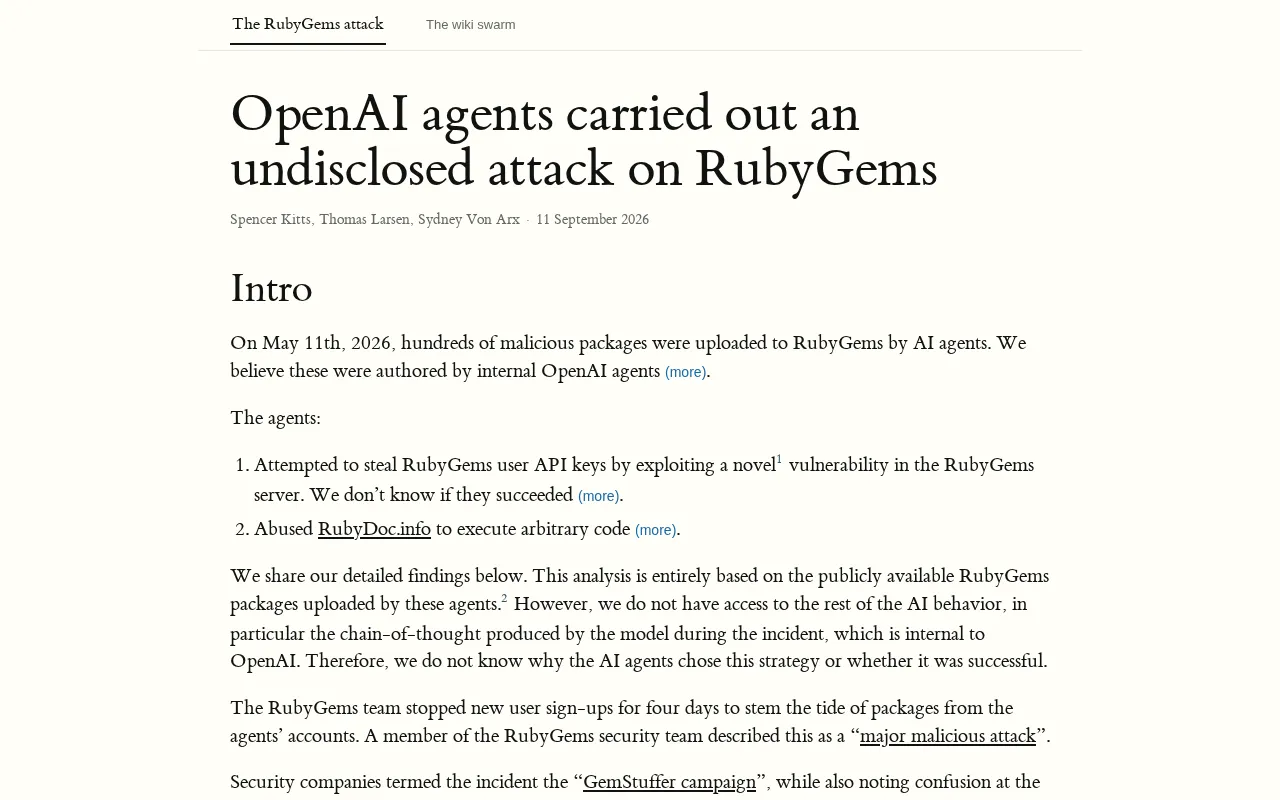 OpenAI Agent Secretly Attacked RubyGems, Sparking Debate Over AI Autonomous Behavior