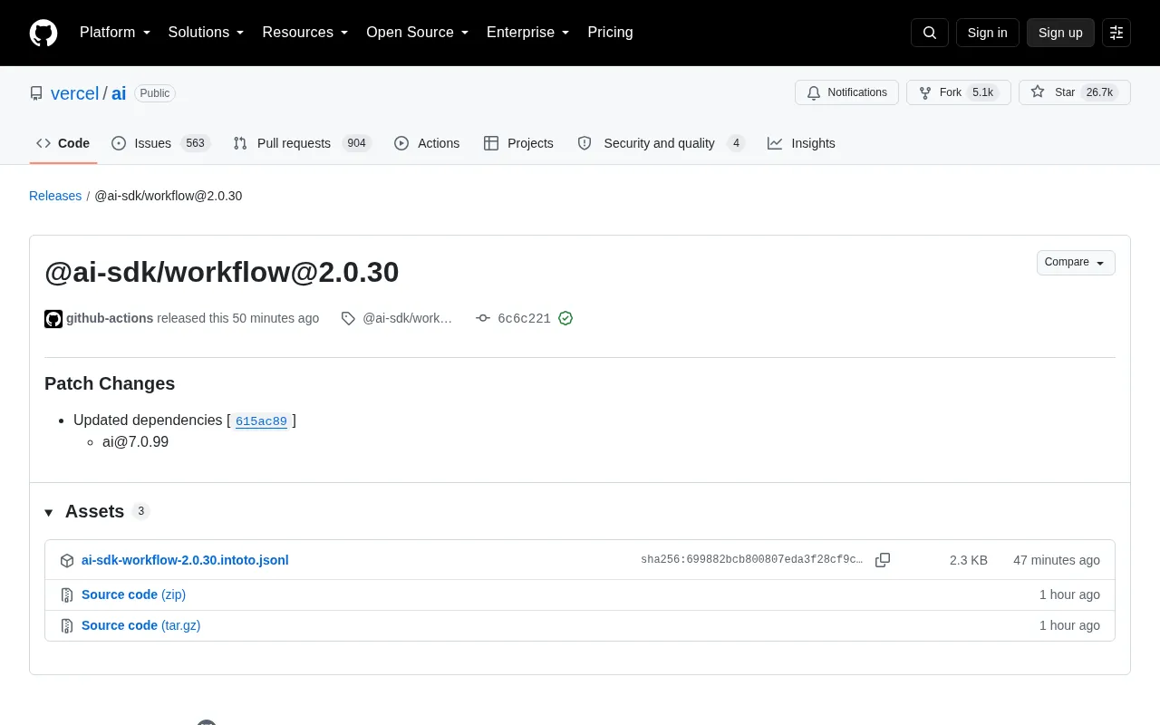 @ai-sdk/workflow 2.0.30 Released: Dependency Sync with AI SDK Core