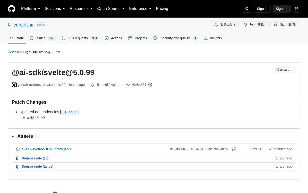 Vercel AI SDK Svelte 5.0.99 Released: Dependency Update Breakdown