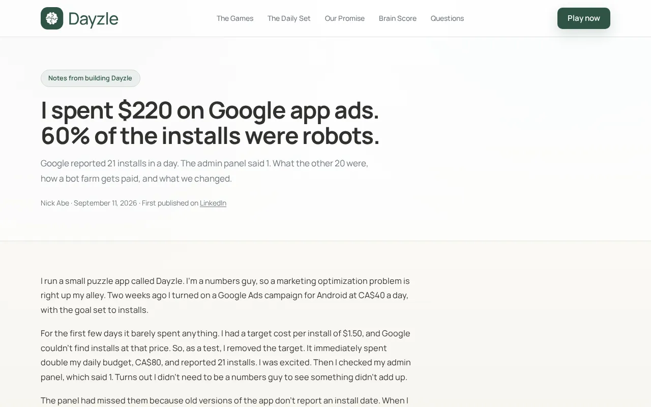 Spent $220 on Google App Campaigns — 60% of Installs Were Bots