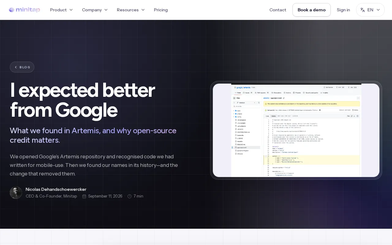 Google Accused of Using Open Source Project Artemis/Minitap Code Without Attribution