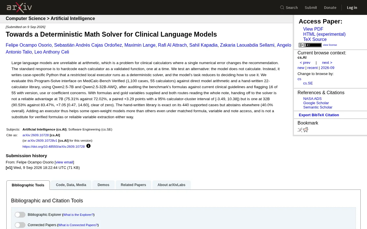 Fixing LLM Arithmetic in Clinical Settings: A Deterministic Solver Approach