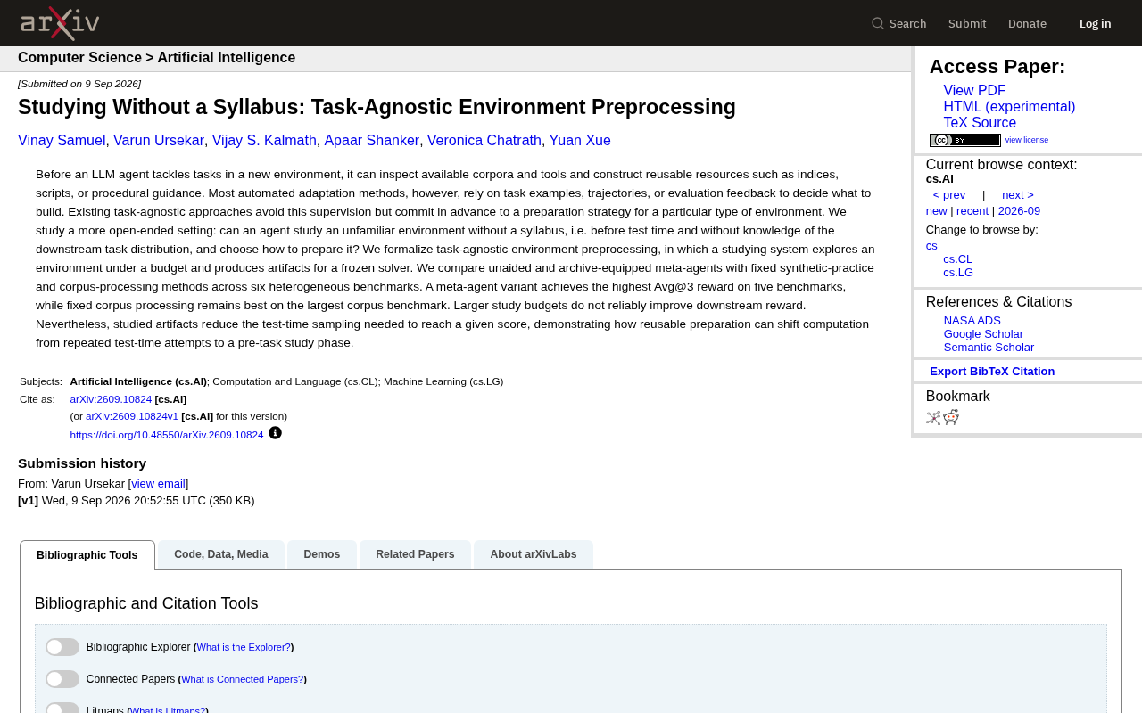 Studying Without a Syllabus: Task-Agnostic Environment Preprocessing