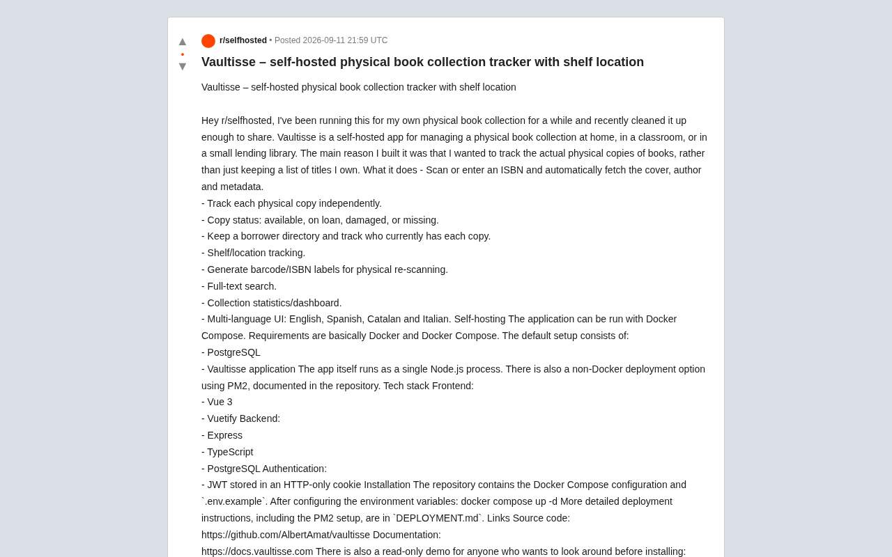 Vaultisse 自托管实体藏书管理工具