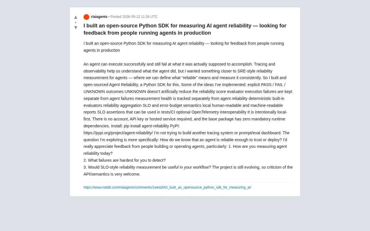 Open-Source Python SDK: Measuring AI Agent Reliability with SRE Principles