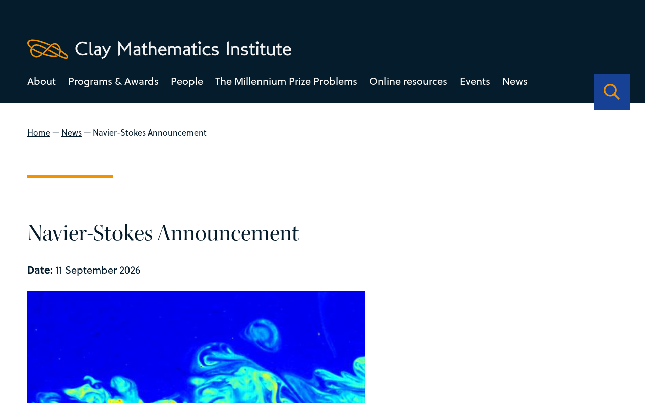 rss source: Navier-Stokes Announcement