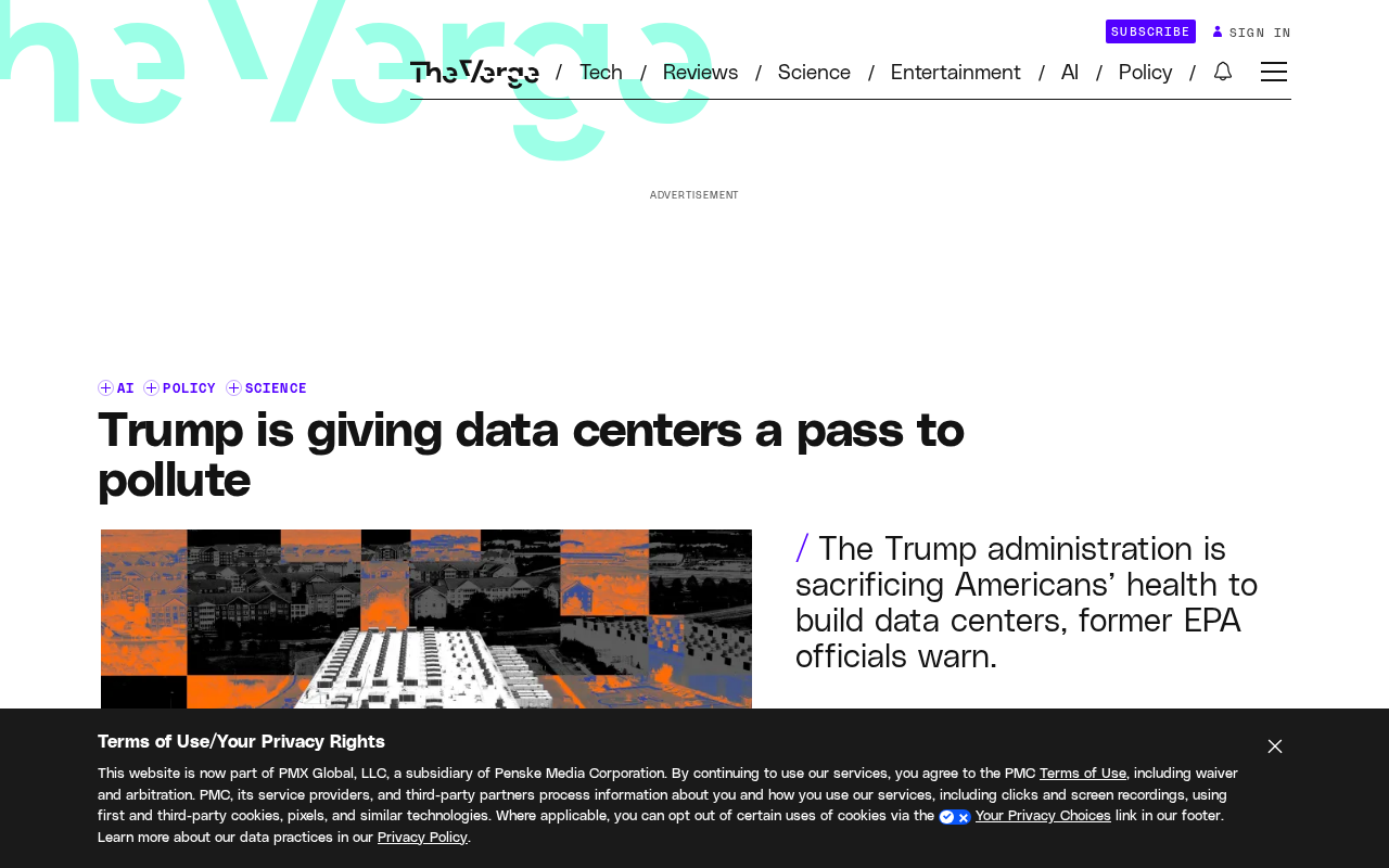 Trump Gives AI Data Centers a Pass to Pollute — Former EPA Officials Warn of Health Risks