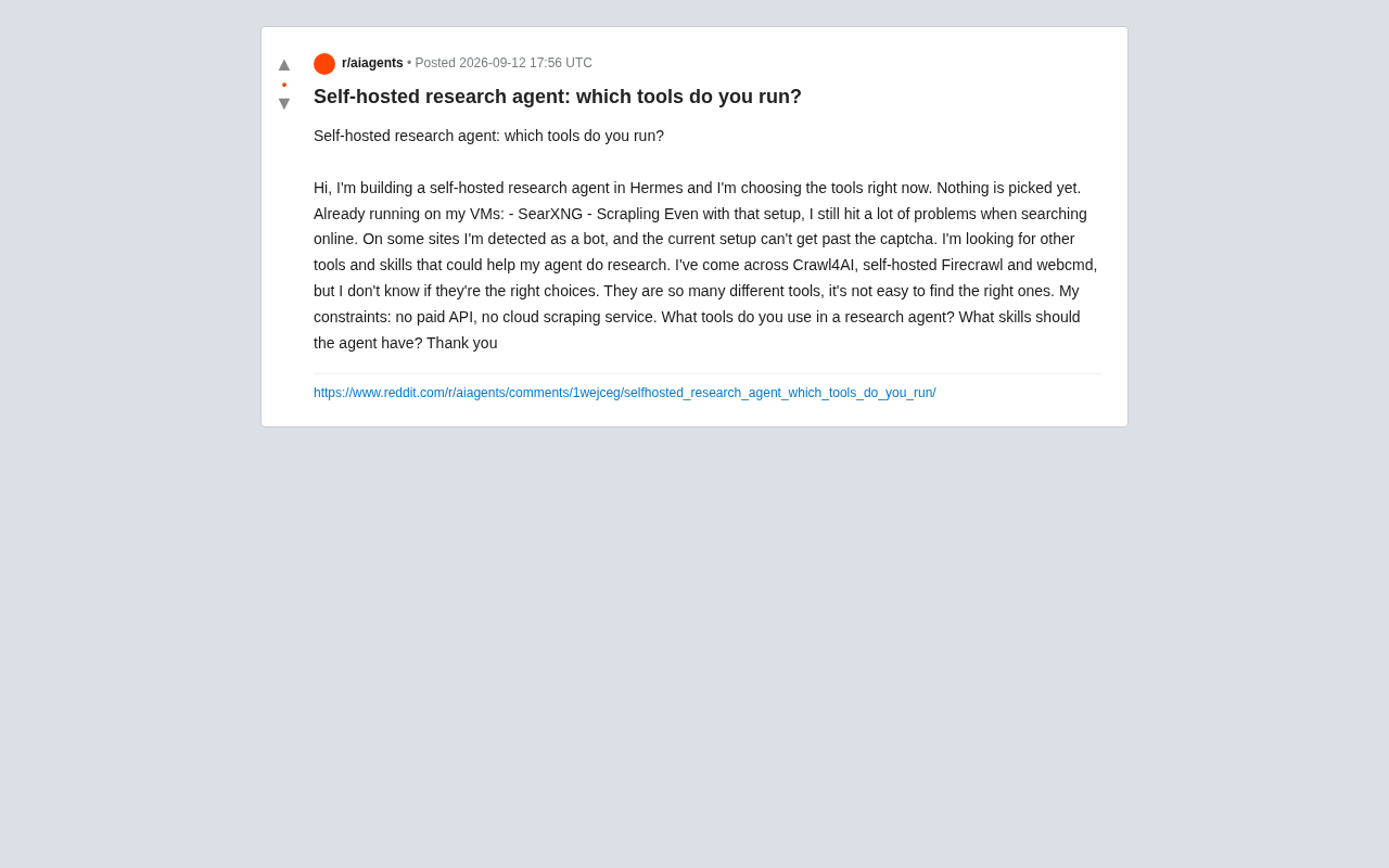 reddit source: Self-hosted research agent