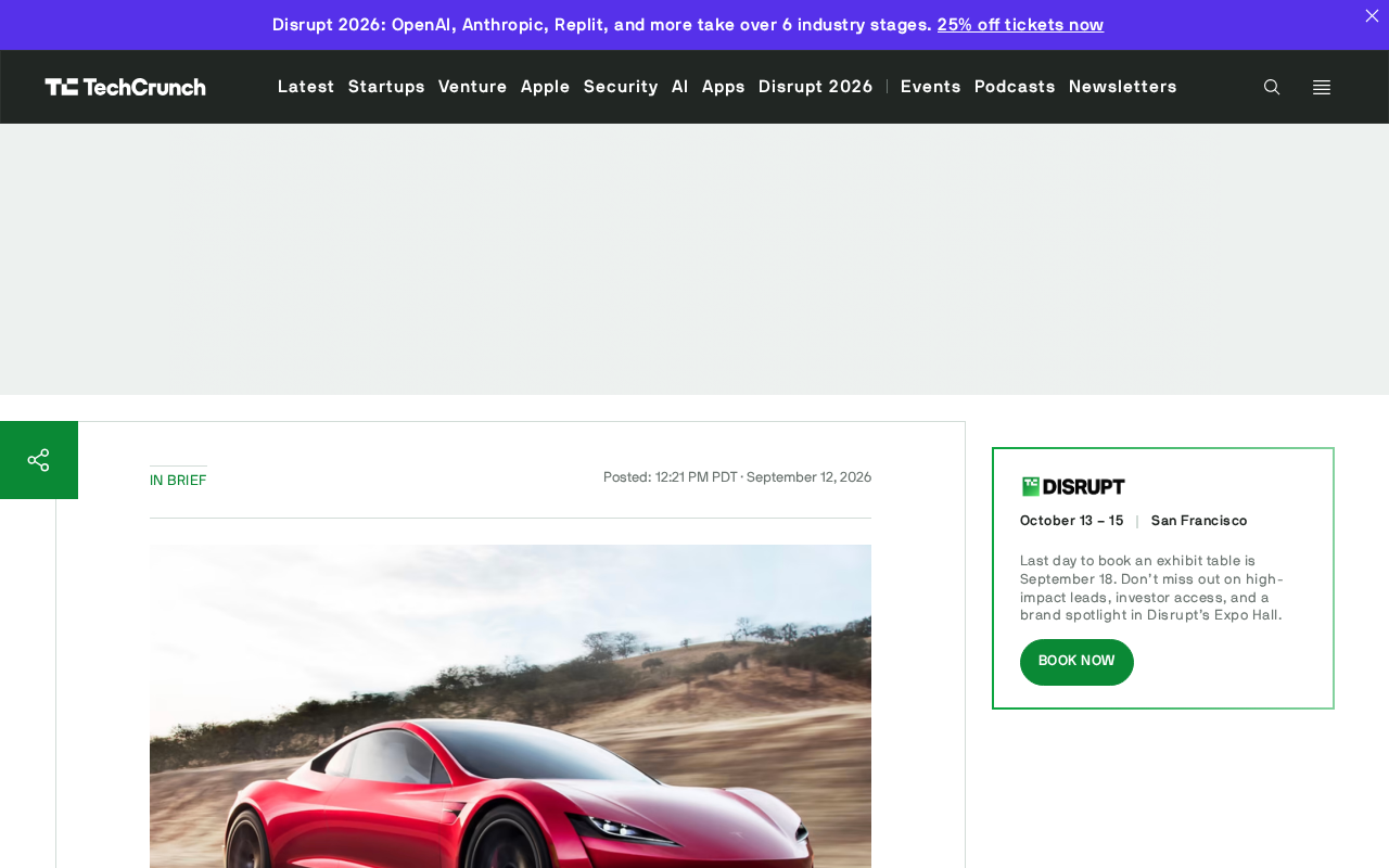 特斯拉将于10月1日发布第二代Roadster,跳票多年终揭面纱