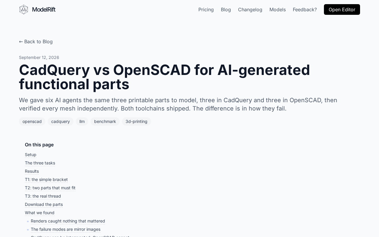 CadQuery对决OpenSCAD:谁更适合AI智能CAD工作?