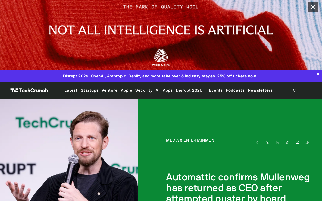 Automattic Confirms Mullenweg Returns as CEO After Failed Board Ouster
