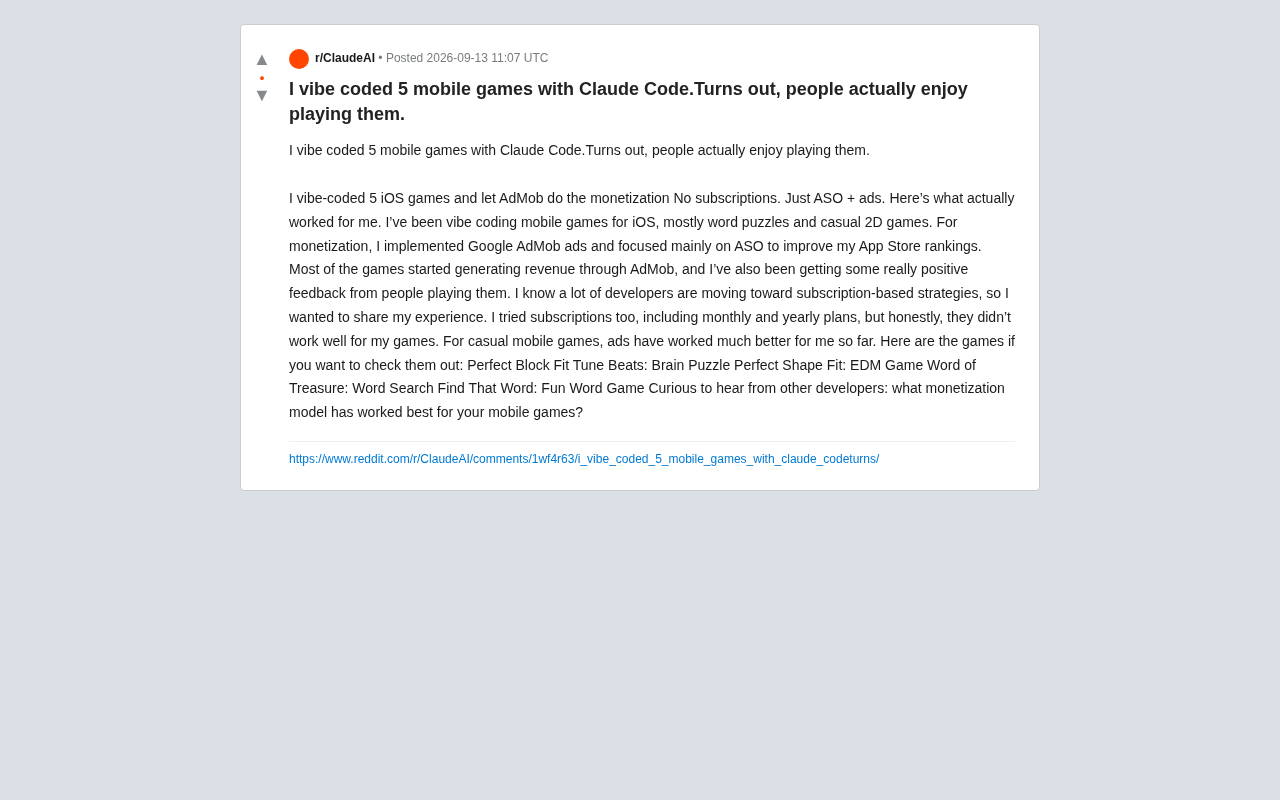 用Claude Code氛围编程做5款手游:广告变现比订阅更管用