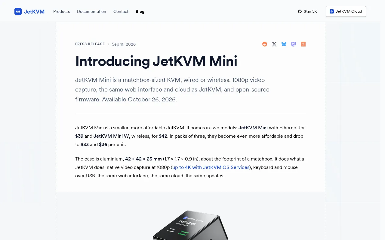JetKVM Mini Launched: A New Option for Minimalist Remote KVM Control
