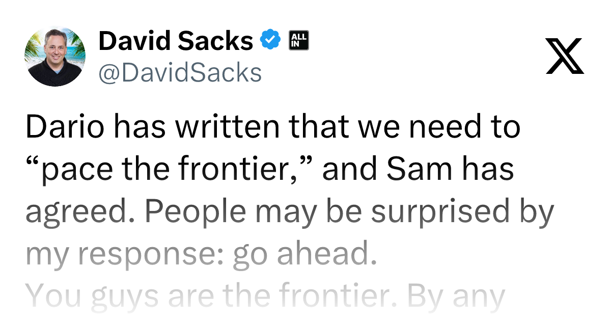 David Sacks谈AI监管:前沿模型无需强制立法约束