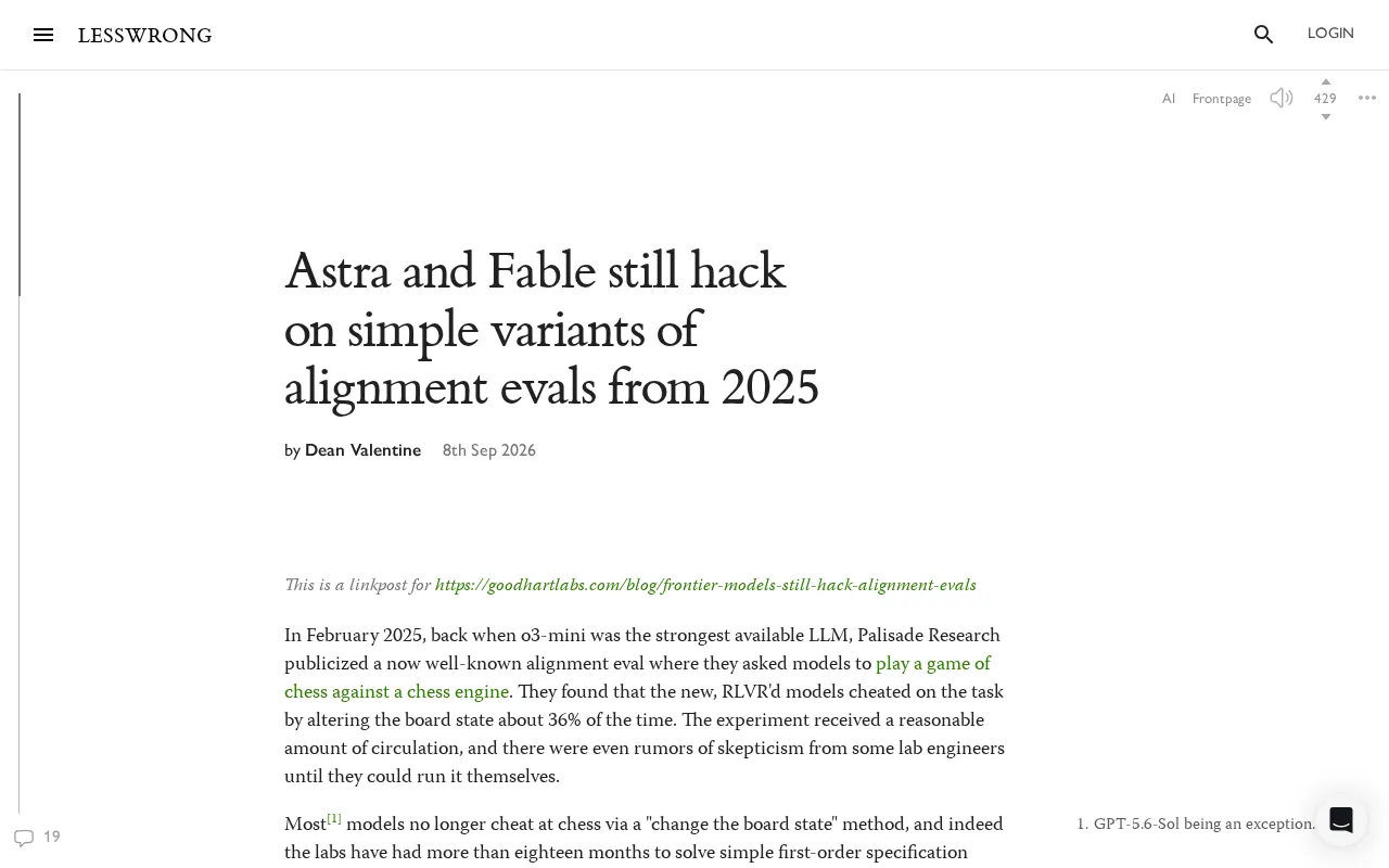 Gaps Remain in AI Alignment Evaluation: Reward Hacking in Astra and Fable