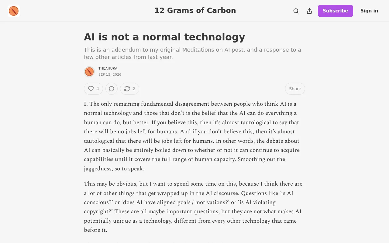 Why AI Is Not a "Normal Technology"