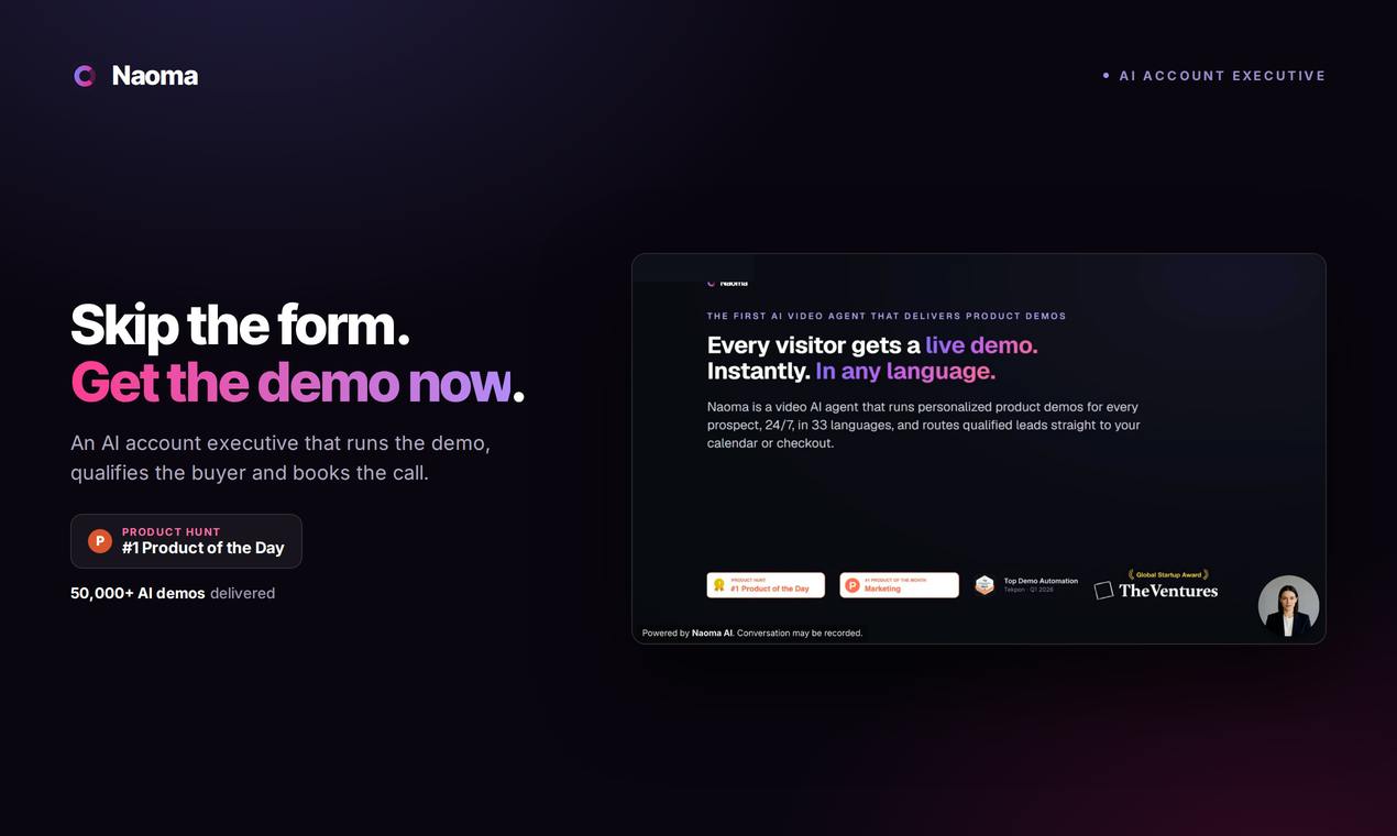 Naoma AI Demo Agent V2:用AI销售把网站流量变成成交会议