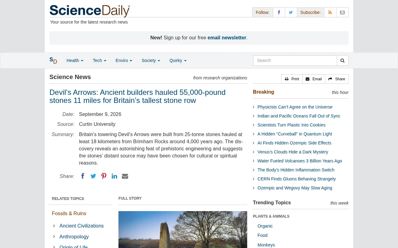 Devil's Arrows: Why Prehistoric Builders Hauled 25-Ton Stones 11 Miles
