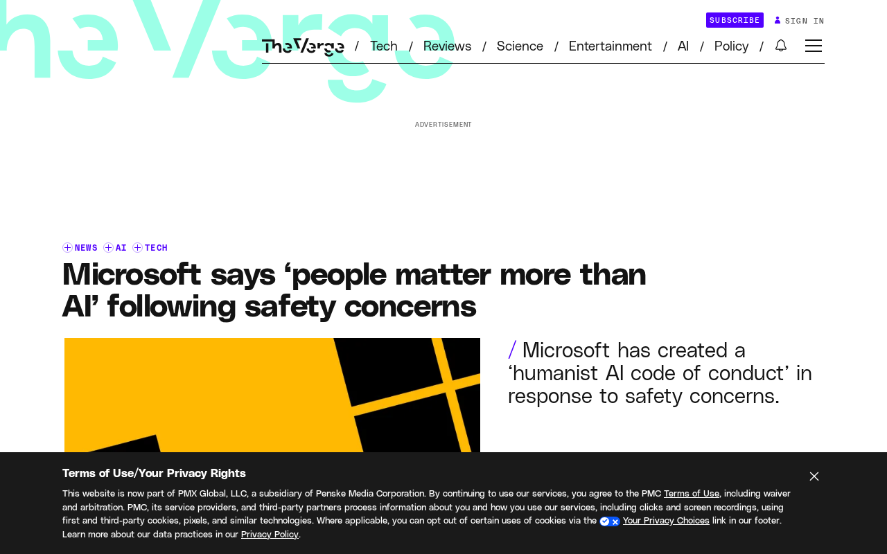 Microsoft Releases 37-Page 'Humanist AI Code of Conduct': People Matter More Than AI