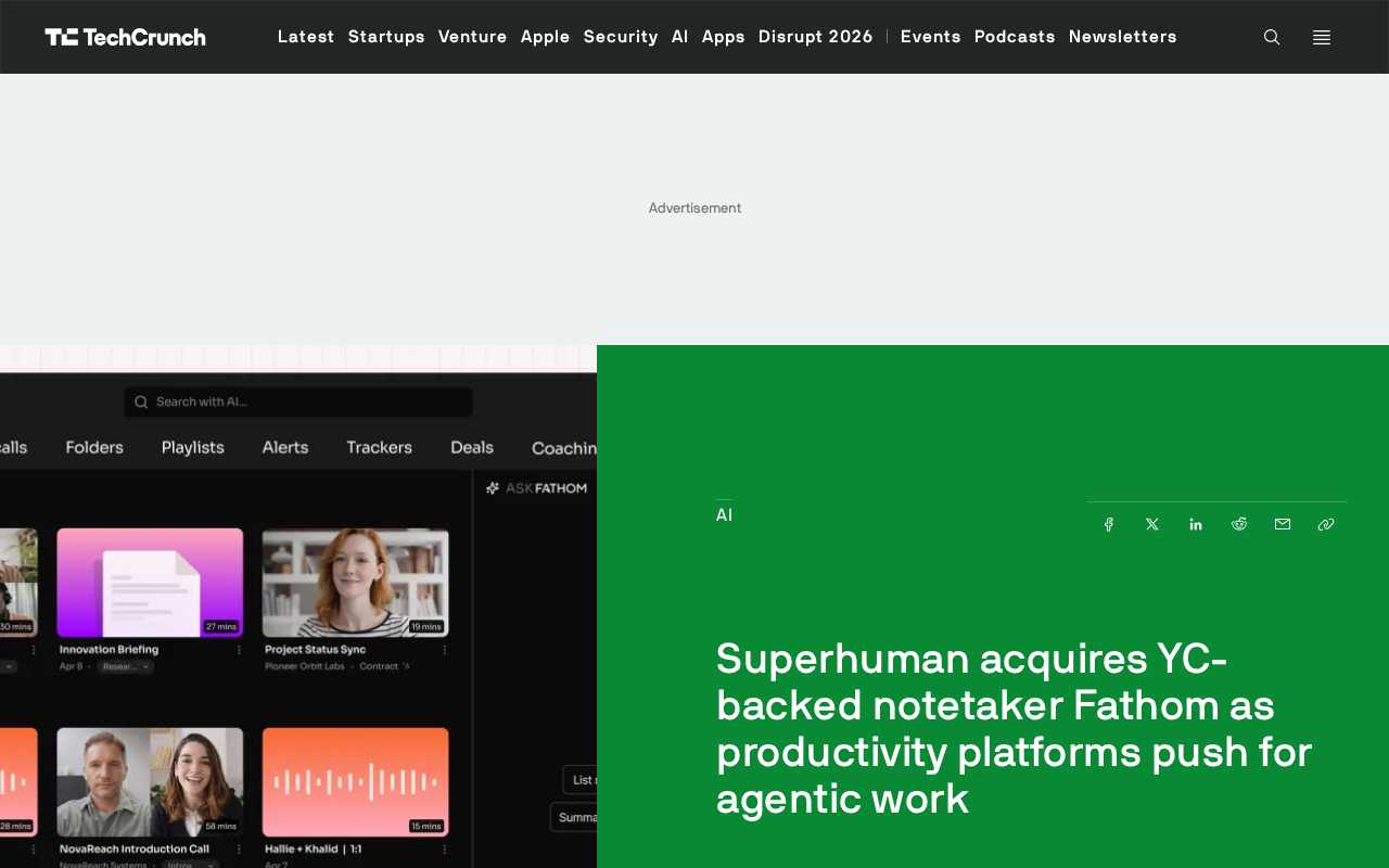 Superhuman收购YC支持的会议记录工具Fathom,加码智能体办公