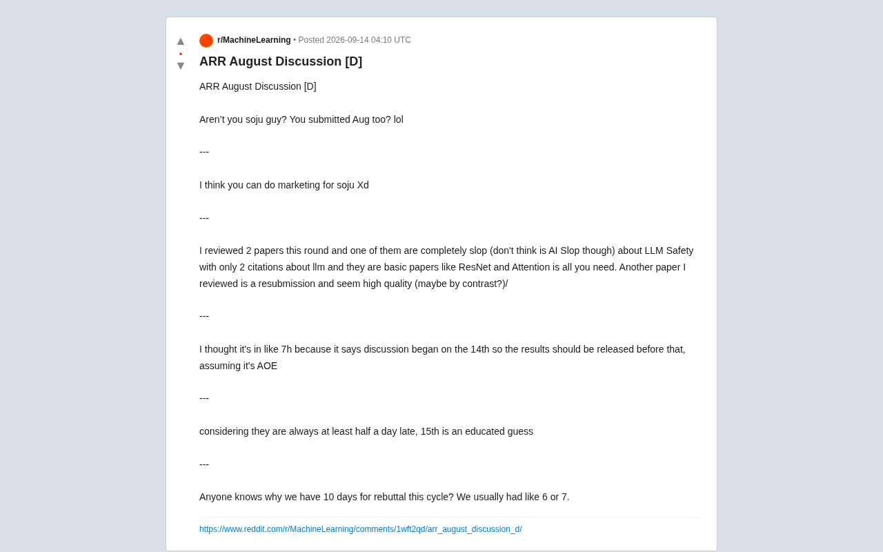 ARR August Cycle Discussion: Review Quality, Result Timing, and Rebuttal Period Changes