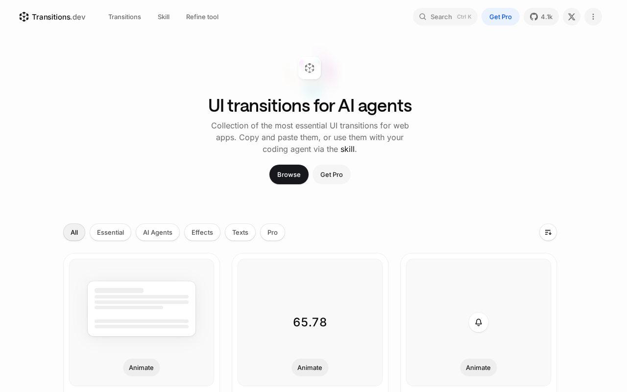 Transitions.dev 项目页面