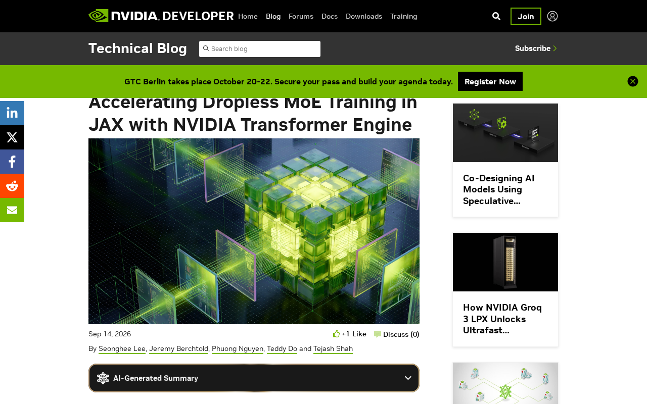JAX中加速Dropless MoE训练:NVIDIA Transformer Engine解析