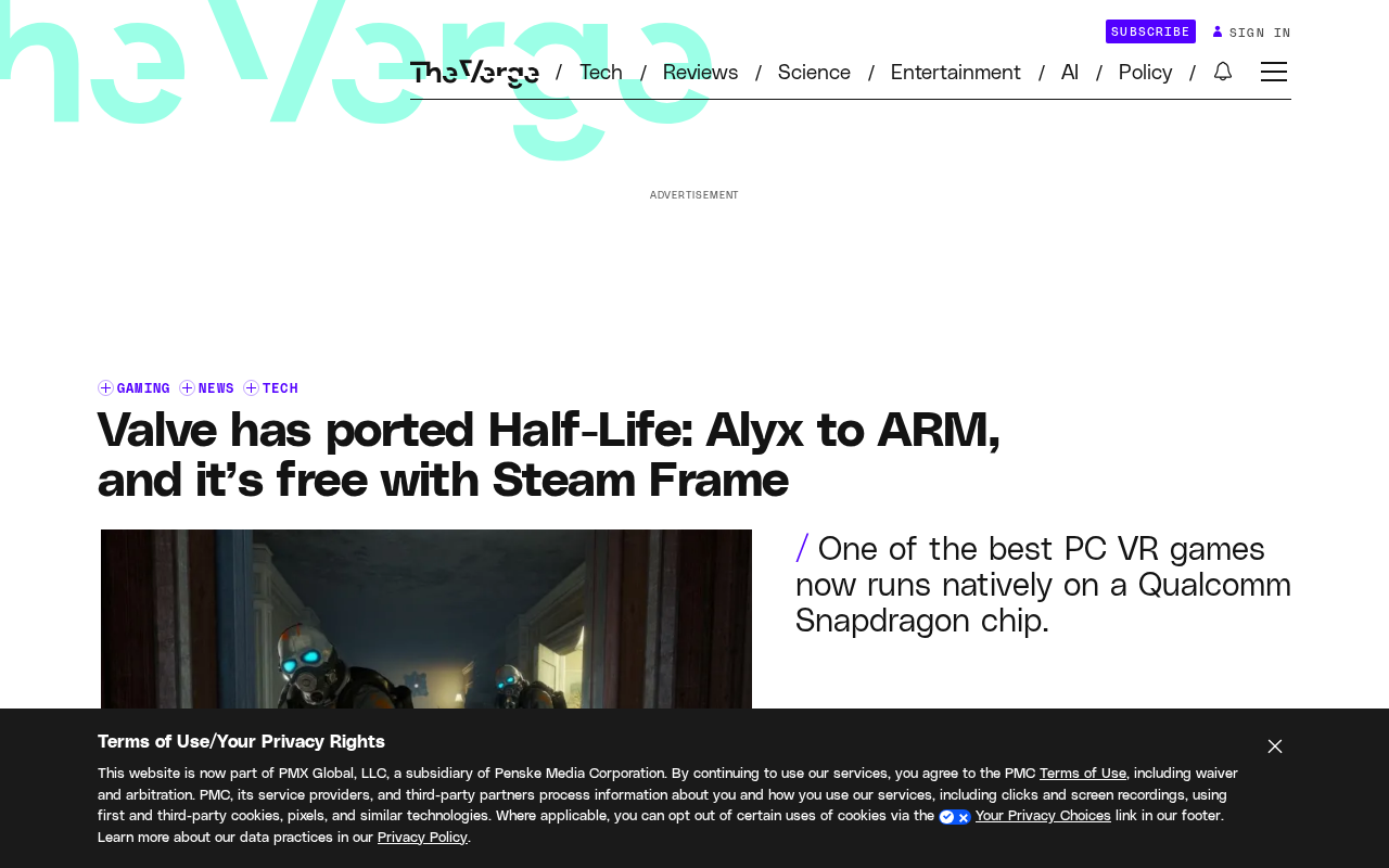 Valve Ports Half-Life: Alyx to ARM, Bundles It Free with Steam Frame