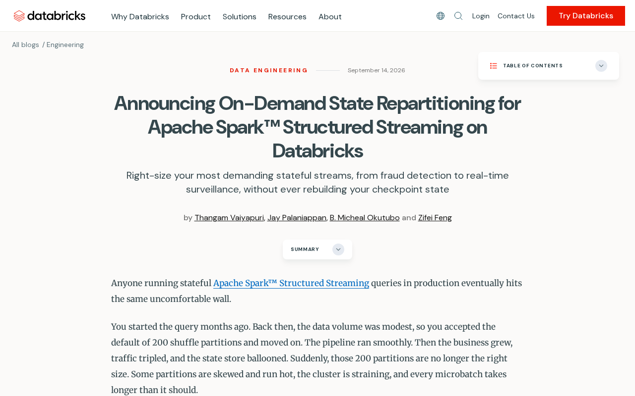 Databricks Introduces On-Demand State Repartitioning to Solve Spark Streaming Scaling Challenges