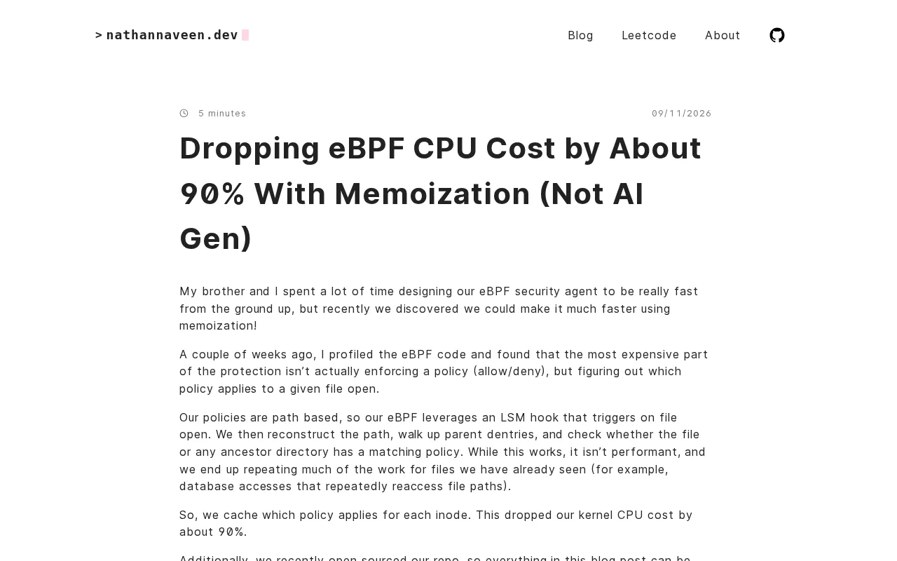 Reducing eBPF CPU Overhead by ~90% with Memoization