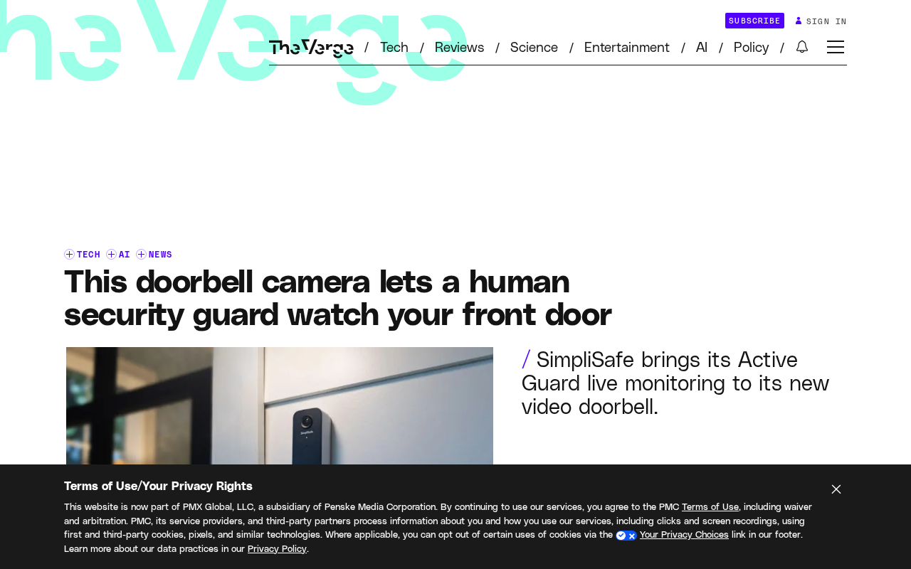 SimpliSafe新款可视门铃:AI+真人保安主动盯防你的家门
