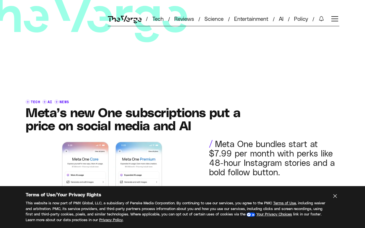 Meta One订阅上线:为社交媒体与AI功能定价