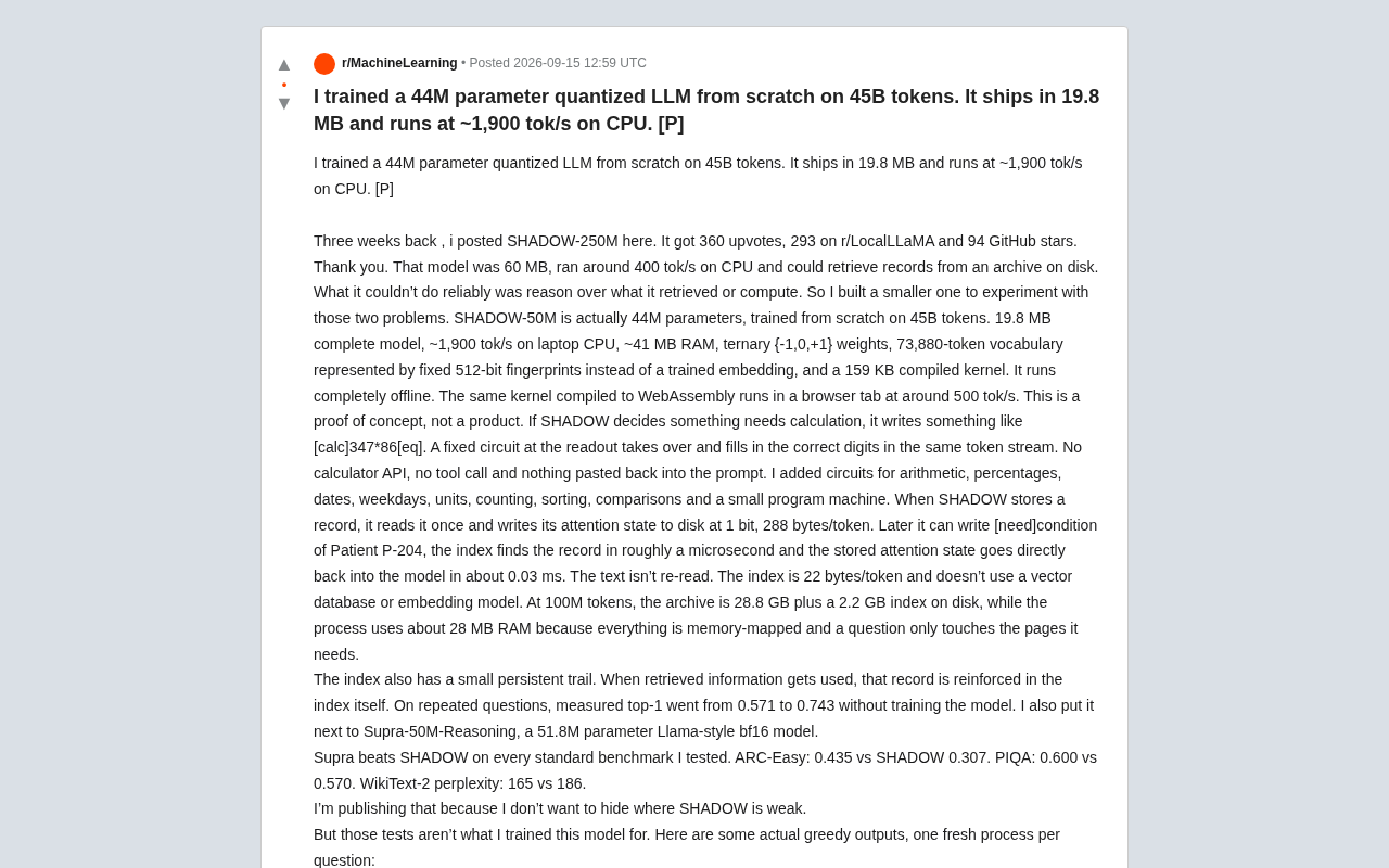 19.8MB的LLM:44M参数模型如何在CPU上跑出1900 tok/s