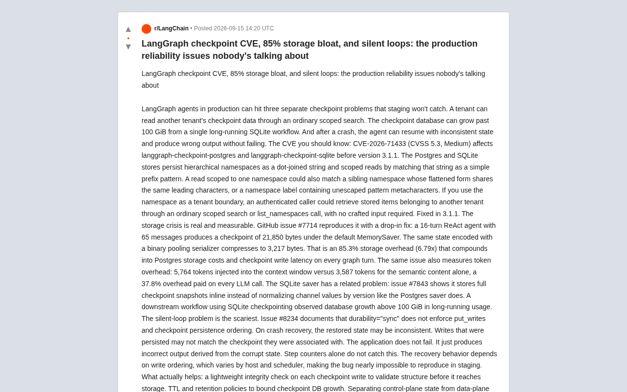 LangGraph生产环境三大隐患:CVE漏洞、85%存储膨胀与静默循环