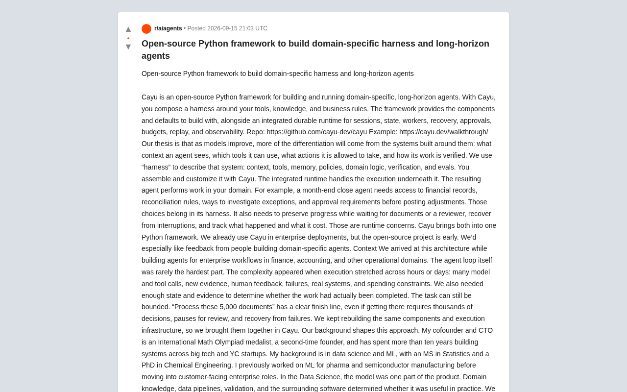 Cayu: An Open-Source Python Framework for Building Long-Horizon Domain-Specific Agents