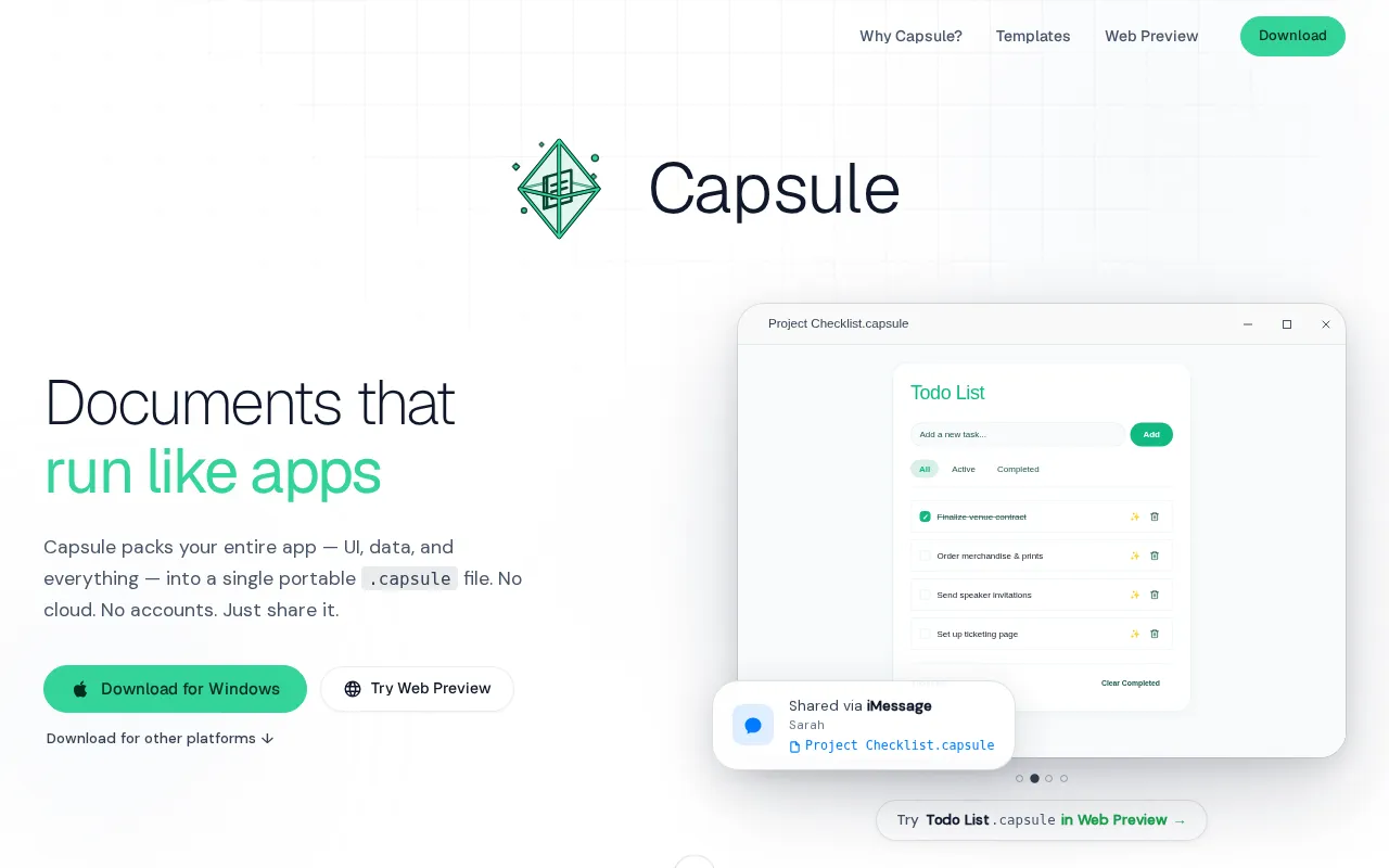 Capsule: Pack Web Apps and Data into a Single SQLite File
