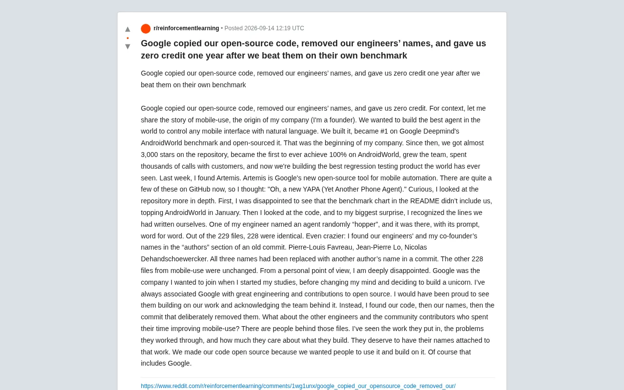 Google Accused of Copying Open-Source Code: 228 Out of 229 Files Identical, Engineer Credits Removed