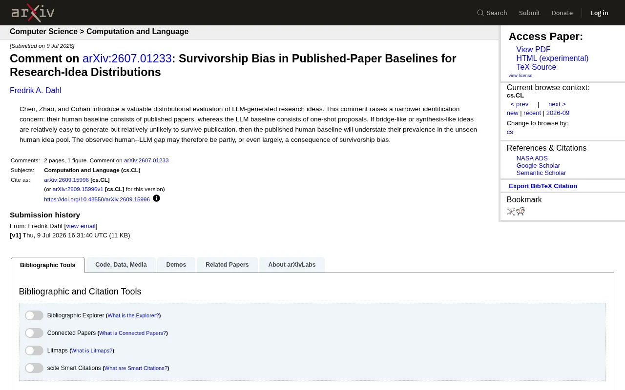 Survivorship Bias: The Overlooked Baseline Trap in LLM Research Idea Evaluation