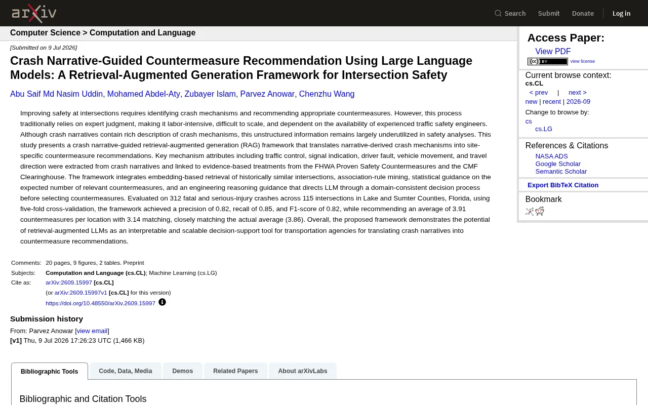 RAG Framework for Intersection Safety: Using LLMs to Convert Crash Narratives into Countermeasure Recommendations