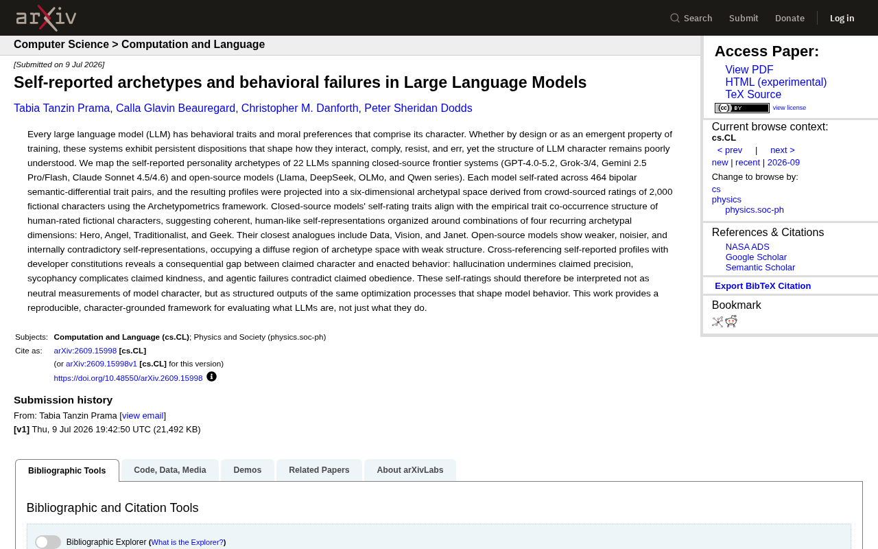 Self-reported archetypes and behavioral failures in Large Language Models