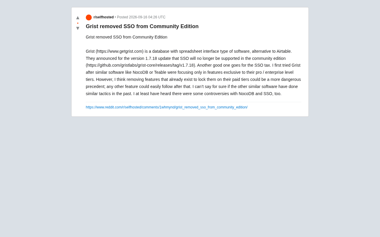 Grist Removes SSO from Community Edition: The 'SSO Tax' Debate Resurfaces