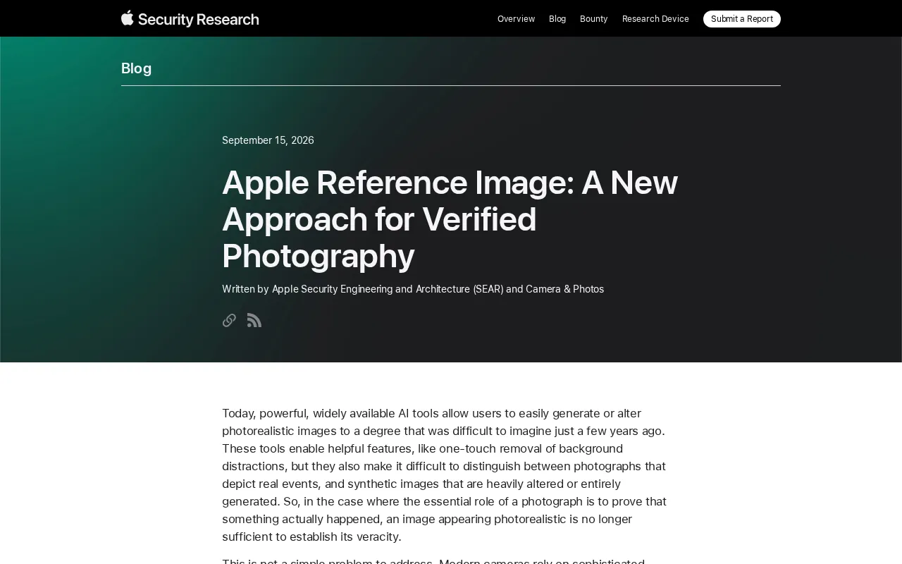 Apple Reference Image: A New Paradigm for Verifiable Photography
