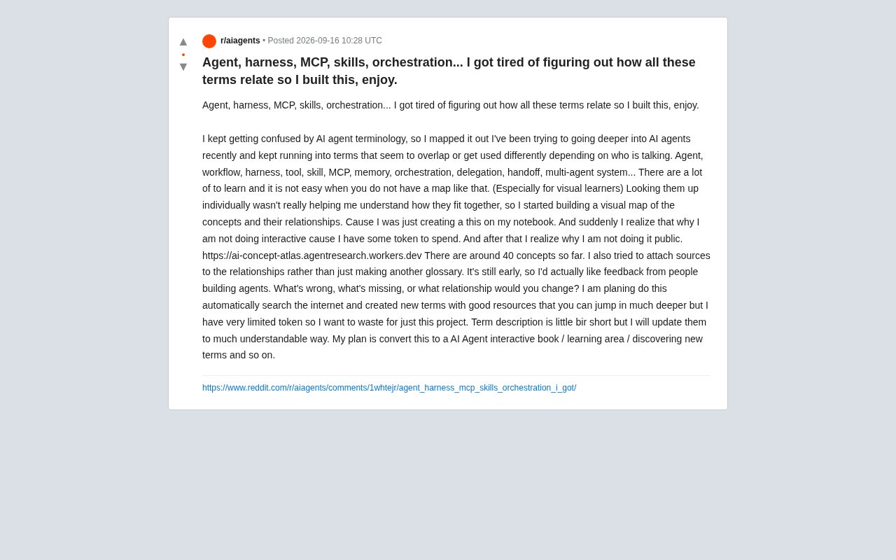 reddit source: Agent, harness, MCP, skills, orchestration 术语混乱问题